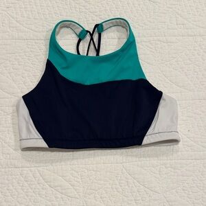 Athleta Teal, Navy, and White Swim Top